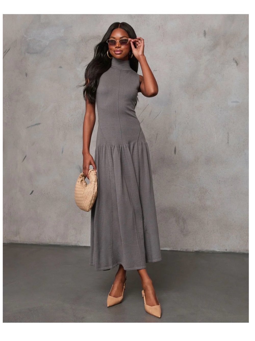 Never Worn! Vici Mock Neck Drop Waist Women's Dress in Charcoal